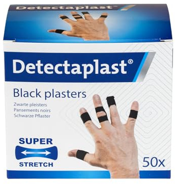 Cerotti detectabili color nero Detectaplast Universal, impermeabili e resistenti allo sporco, alimentari, cucina, catering e ristorazione, 68 x 38 mm (articolazione), 50 pezzi
