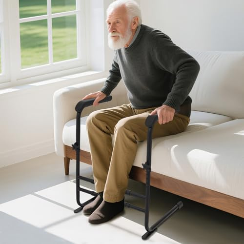 GIDRLL Aufstehhilfe Sofa/Bett/Toilette, Hebehilfe rutschfeste Gehhilfe für Senioren mit breitem Griff, Höhen- und Breitenverstellbar Stützhilfe für Patienten und Behinderte, bis 204 kg (Schwarz)