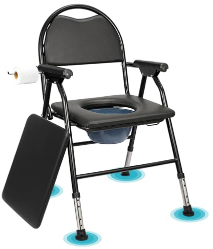 GREENSAPPIRE Toilet Chair for Seniors Höhe (83–94 cm) und Sicherheitsrahmen Klappbarer Toilettenstuhl mit Griff Folding Shower Chair Toilet Chair with Padded Seat Plate and Toilet Bucket Stable and Co