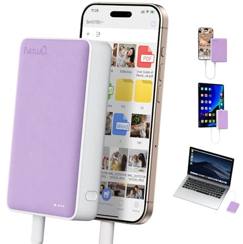 NEWQ 1TB Portable External Hard Drive for Photo, Video & File Backup, Compatible with iOS & Android Devices, Smartphone, MacBook, iPhone, iPad, PC, Laptop(Purple)