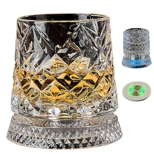 Set di bicchieri da whisky girevoli, bicchiere da cocktail in cristallo a rotazione di 360 gradi in stile antico con base luminosa in rilievo unica, bicchiere da vino rotante, bicchieri da bere e