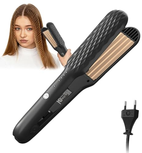 Kreppeisen für die Haare, Keramik Kreppeisen Haare, Crepe Eisen Haares mit 4 Temperaturen Einstellbar Schnelle Erwärmung, Crimper Hair für Alle Haartypen Flauschige Frisur&Volumen MaisStyling Werkzeug