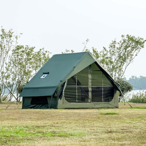 Aufblasbares Campingzelt mit Handpumpe Einfacher Aufbau Wasserdicht Winddicht 3-4 Personen Oxford Glamping Luftzelt Hüttenhaus Grün 295x195x195cm
