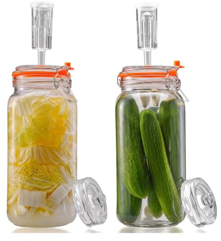 Sifxouped 2 l fermenteringsglas, 2 stycken fermenteringsglas med jäsningsventil och viktsten lämplig för beredning av surkål kimchi och inlagda grönsaker