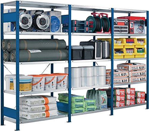 SCHULTE Lagertechnik Anbauregal, Fachbodenregal Stecksystem MULTIplus250, 250 x 100 x 80 cm (HxBxT), 6 Fachböden, Kreuzstrebe, verzinkt