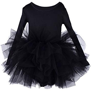 Tutu.kk Toddler Girls Ballet Tutu Dress Gymnastics Long Sleeve 4-Layers Tulle Tutu Leotard Black 3-4 Years