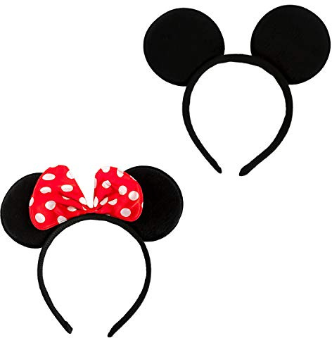 Oblique Unique® 2X Haarreifen mit Maus Ohren Schwarz Rot Weiß Gepunktet Haarreif für Fasching Karneval Kostüm Motto Party