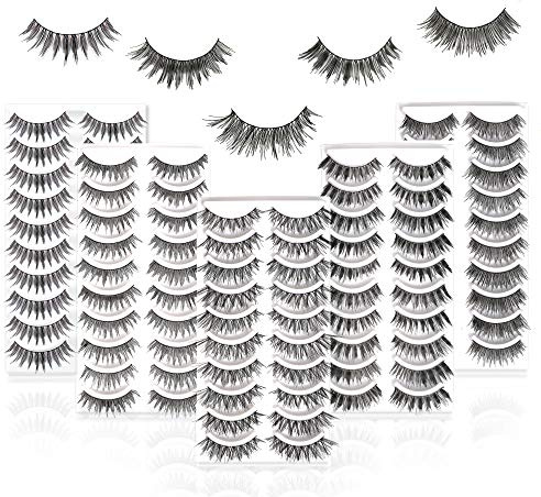 50 Pairs 5 Styles MUSELASH False eyelashes set professional 100% Handmade natural, glamorous, demi wispies, volume multipacks, cotton band, 10 Pairs Eyes Lashes Each