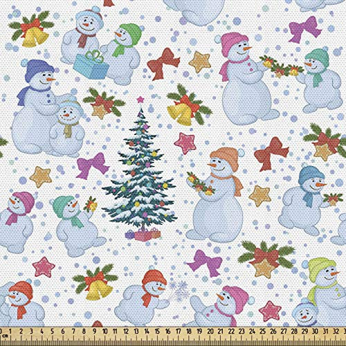 ABAKUHAUS Weihnachten Stoff als Meterware, Schneemann Pines Robbons, Qualitäts Stoff Dekorativer Polster Heimtextilienstoff, 2M (148x200cm),Mehrfarbig