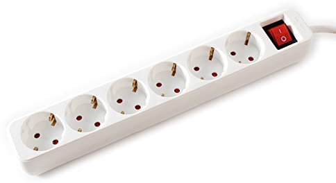 VALUE Regleta de enchufes de 6 vías con Interruptor, Blanco, 10 m
