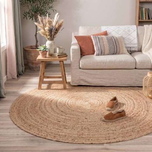 FRAAI | Home & Living Jute Teppich Rund - Fair Natur - Ø 150 cm | Jute - Flachgewebe - Einfarbig - Boho, Ländlich, Modern - Wohnzimmer, Esszimmer, Schlafzimmer