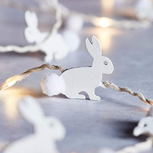 Lights4fun White Wooden Easter Bunny Battery Operated Micro LED Indoor Silver Wire String Fairy Lights