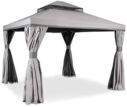 Garden Point Garten-Pavillon Valencia mit Moskitonetz | 300 x 300 cm | Rechteckig | Wasserabweisend | Ideal für Garten | Einfache Montage | Vorhänge im Set | Grau