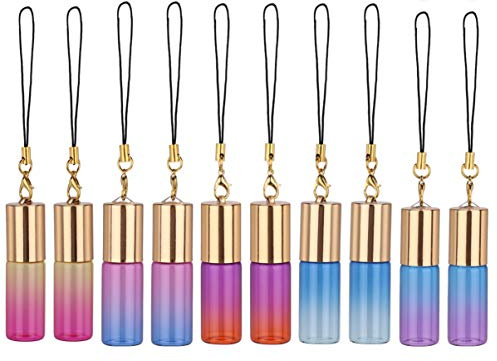 FRCOLOR 10pcs Glass Roller Bottles with Keychain Empty Refillable Roll on Bottles Rollerball Bottle for Essential Oil Perfume