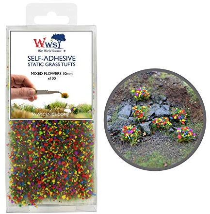 War World Scenics 10mm Blumen Mischung Selbstklebende Statische Grasbüschel x 100 - Modellbau Modellbahn Landschaftsbau Diorama Miniatur Tabletop Spiele Wargame Modelleisenbahn Geländebau