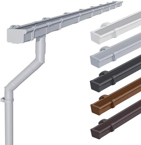 INEFA 2x Dachrinnen Set Kunststoff Kastenrinne NW68/68mm, 2m Grau | Regenrinne mit Fallrohr Set für 2 Dachseiten, PVC-U Dachrinnen Set für Gartenhaus, witterungsbeständig, inkl. Montagezubehör