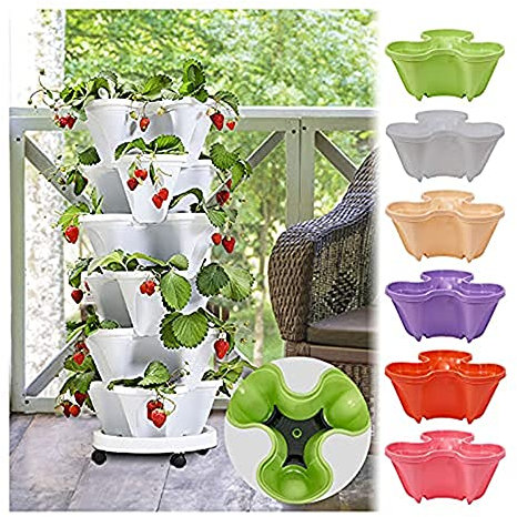 Amini Stapelbaren Pflanztopf Blumentöpfe Kunststoff Pflanztopf mit Untersetzer Vertikaler Garten Pflanztopf Pflanzgefäß für Tomaten Erdbeere Kartoffeln Gemüs Blumen Pflanzen Blumentopf -Set (3pc-Weiß)