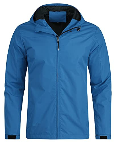 YOUTHUP Chaqueta para hombre ligera para exterior con capucha, chaqueta cortavientos impermeable, chaqueta de lluvia, para ocio y uso al aire libre, azul claro, XL