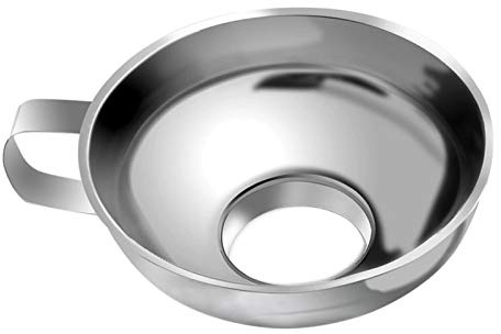 Skrskr Jam Funnel - Imbuto per marmellate e conserve, in acciaio INOX, con manico, grande apertura per la cucina, per olio, marmellata, funghi, fagioli, 3,9/4,4 cm