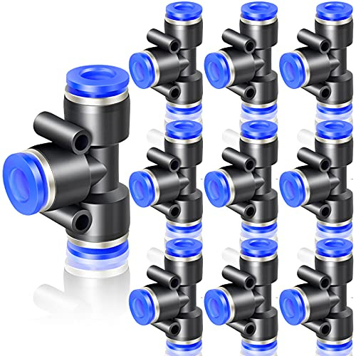 ERGAOBOY 10 Stück Blau 6mm AD 3 Wege T Stück Push to Connect Fittings Rohrverbindung Push Fit (PE-6)