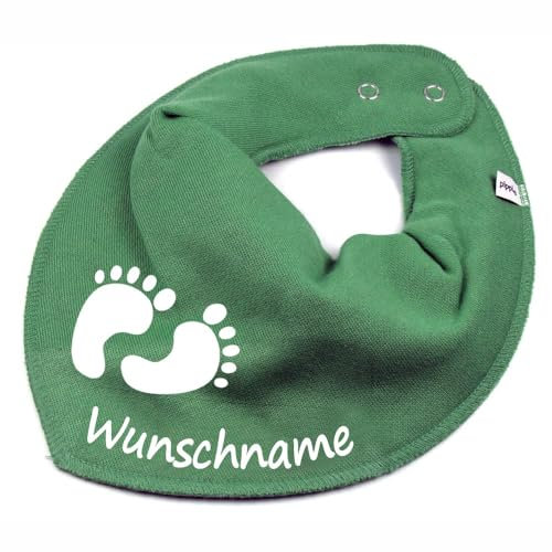 HALSTUCH mit Namen oder Text personalisiert für Baby oder Kind aus Baumwolle in Einheitsgröße Babyfüße khaki