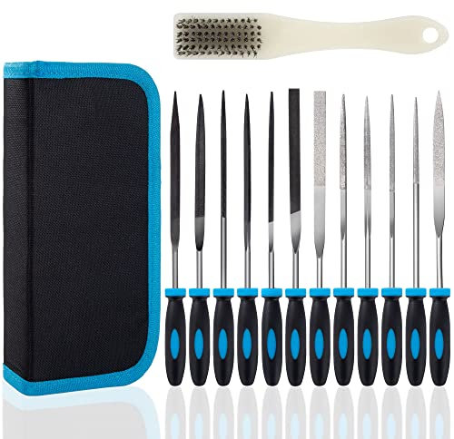 Feilen Set, Diamant Feilenei Mit Reinigungsbürste, 150mm Mini Flachfeile Halbrundfeile Rundfeile Dreikantfeile Schlüsselfeilen für Werkstatt, Heimwerken DIY, 3D Druck (13 Piezas)