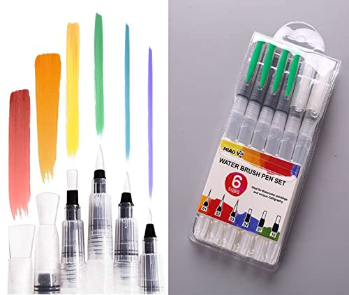 6PCS Watercolour Brush Pen Pluma de pincel de acuarela,6Pcs Pinceles Acuarela de Pintura,Pincel de Agua Pluma pincel recargable con depósito de agua pintura de acuarela,para Pintura Artistica