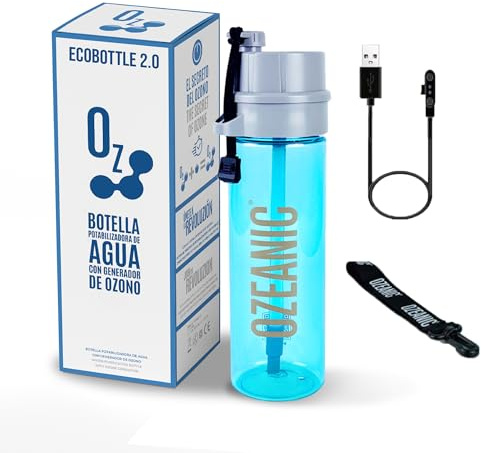 OZEANIC EcoBottle 2.0 600 ml – Botella reutilizable con tecnología de ozono in situ | Sin filtros ni consumibles | Deporte, viajes y uso diario