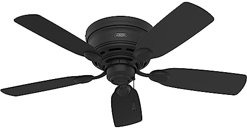 Hunter 42 inch Indoor Ceiling Fan No Light - Black Ceiling Fan without Light, Low Profile Flush Mount, 5 Blades, For Bedroom, Living Room, or Kitchen, Pull Chain - Low Profile IV 52392, Matte Black