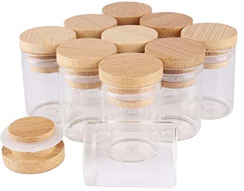 SYLALE 24 Stück 15 ml 30 x 40 mm Reagenzgläser mit Bambusdeckel, Glasgefäße, Glasfläschchen, Wishing Bolttes, Wunschflasche for Hochzeit, Basteln, Geschenk