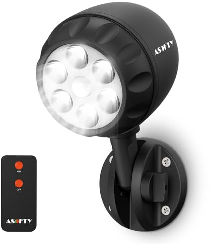 ASOFTY LED Bewegungsmelder Aussen Batterie mit RF Fernbedienung, 6 LED 1000LM Strahler Drahtlose Batteriebetrieben, IP65 Wasserdicht Sicherheit Spot Lampen Garten Garage Innen Außen