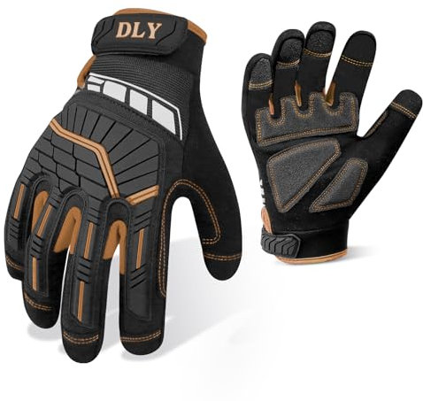 DLY Heavy Duty Work Gloves, Impact Protection Mechanic Gloves, Synthetic Leather Work Gloves, Touchscreen Capable