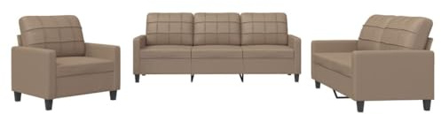 vidaXL 3-TLG. Sofagarnitur mit Kissen Cappuccino-Braun Kunstleder