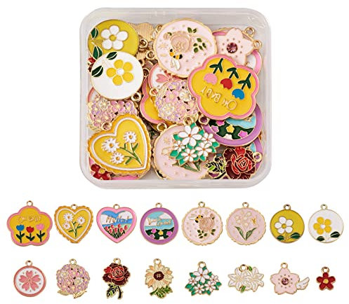 pandahall Colgante de flor esmaltada, tulipán, lirio, rosa, girasol, colgantes florales para hacer collares, pulseras, aretes, joyería, Esmalte