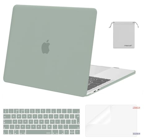 MOSISO Custodia Compatibile con MacBook Pro 13 Cover M2 M1 Chip 2025-2016 A2338 A2289 A2251 A2159 A1989 A1706 A1708, Case per MacBook Pro 13,3 Pollici&Copritastiera&Pellicola&Borsa, Verde Antico