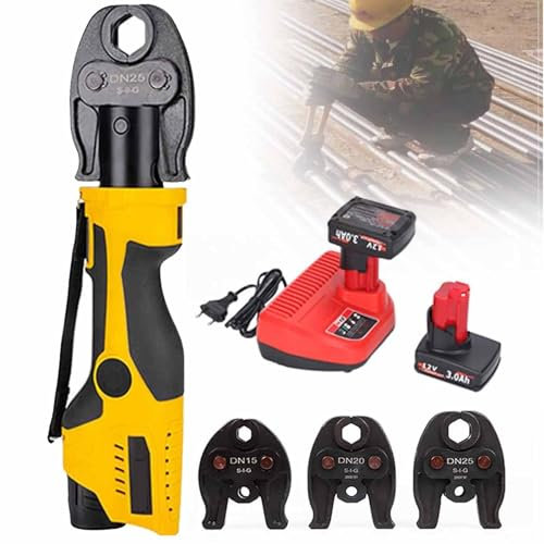 Cordless Electric Copper Pipe Crimper, Hydraulic Copper Crimping Tool with 3 Jaws and LED Light, Cordless Crimping Tool for Piping Systems,Series2