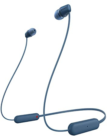 Sony WI-C100 Wireless In-ear Headphones - Up to 25 hours of battery life - Water resistant- Built-in mic for phone calls - Voice Assistant compatible - Reliable Bluetooth® connection - Blue (Renewed)