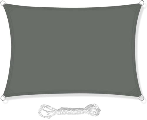 HEYOMART Sun Shade Sail 3m x 4m Rectangle Shade Sails Waterproof Outdoor Garden Patio Party Sunscreen Awning Canopy 98% UV Block With Free Rope, Dark Grey