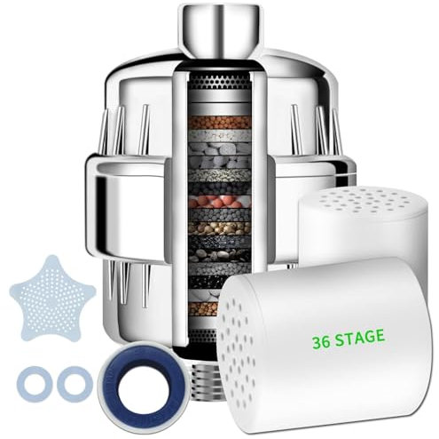 Filtre de douche à 36 étapes avec vitamine C pour eau dure - Filtre de pomme de douche avec cartouche interchangeable pour enlever le chlore et les métaux lourds