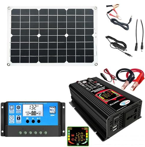 Kit Completo De Energía Solar - Panel Solar 12V A 220V/110V | Kit Inicial De Paneles Solares | Kit Solar Fuera De La Red Para Vehículos Recreativos | Panel Solar Con Batería Kit Inversor Solar | Kit S