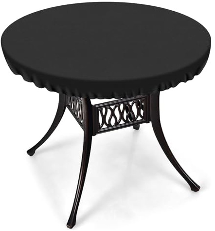 PATIO PLUS Round Garden Table Top Cover, Waterproof, Windproof, Heavy Duty 420D Oxford Fabric, Suitable for Tables 120-140cm in Length Black