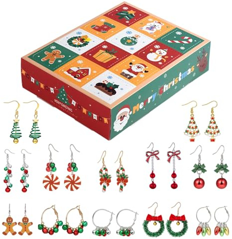 Schmuck Adventskalender 2025 Mädchen Frauen, Weihnachtskalender Geschenk Teenager 12 Tage Ohrringe Überraschung Basteln Charm Weihnachten Geschenke für Ehefrau Mutter Tochter Freundin