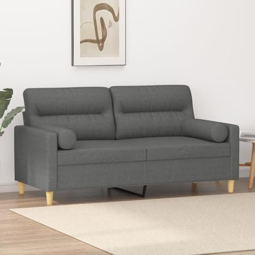 Gecheer Sofa 2 Sitzer mit Zierkissen Gästesofa Modern Couch 2er Sitzsofa Polstersofa Loungesofa Polstermöbel Schlafsofa Bettsofa für Wohnzimmer/Schlafzimmer/Gästezimmer, Dunkelgrau 140 cm Stoff