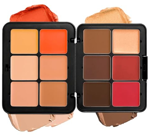 Palette de 12 couleurs d'anticernes et de fards à joues, longue tenue, résistante aux bavures, estompable, 2 en 1 fards à joues en crème au fini mat Palette de maquillage pour le visage (#03)