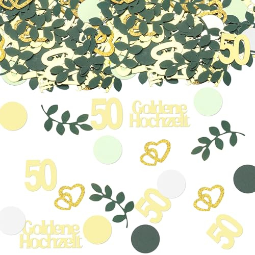 GoldRock 200× Goldene Hochzeit Deko Konfetti,Deko Goldene Hochzeit 50 Jahre | Glitzer Herzen Tischdeko Goldenen Hochzeit Streudeko Groß,Hochzeitsdeko Tisch Grün Gold,Herz Goldhochzeit Hochzeitsdekoration