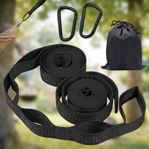 2er-Set Halterung Hängematte Befestigung 300kg - Schwerlast & Stabil | 2m Hängematten Aufhängung Geeignet für Hängematten - für Camping Hiking & Hinterhof - Schwarz