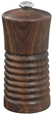Zassenhaus Salzmühle HEILBRONN 13cm, Nussbaum, stufenloses Keramikmahlwerk | befüllte Gewürzmühle aus Nussbaum, für Salz, Kräuter und Gewürze, 25 Jahre Garantie auf Keramikmahlwerk, Ø 5,5 cm
