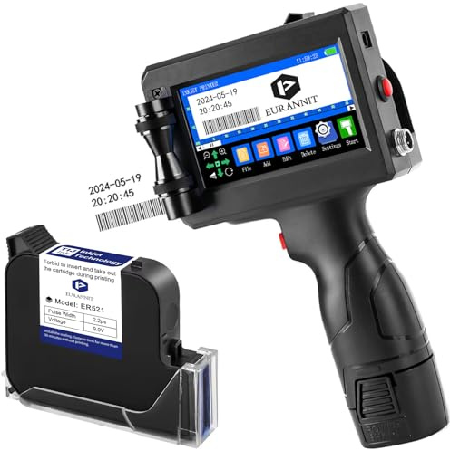 Eurannit Impresora de inyección de tinta de mano de 1 pulgada, pistola portátil E15-1 con cartucho negro ER521 para texto QR y código de barras