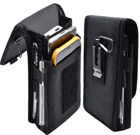 Prebene Funda doble para teléfono, bolsa para cinturón, soporte grande para smartphone, bolsa táctica multiusos para teléfono, soporte para teléfono celular para trabajo, senderismo, camping, barbacoa