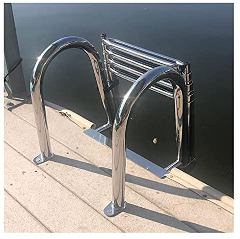 AITEKODVG Ponton-Bootsleitern, 4-stufig, klappbar, aus Edelstahl, teleskopierbare Marine-Dock-Schwimmdeckleitern, Hintereingangsmontage, mit Handlauf und extra Breiten Stufen